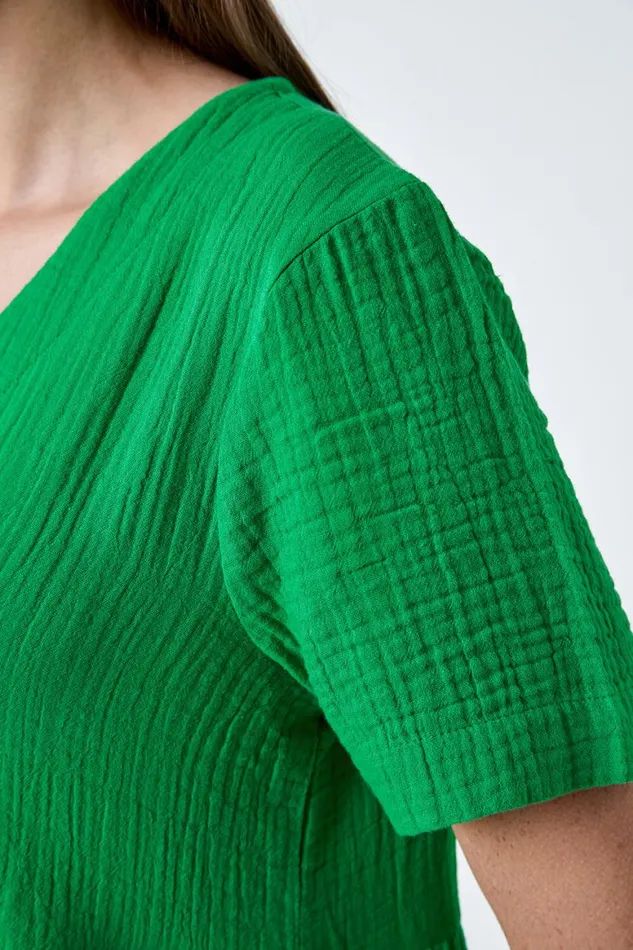 Women Green Cotton Textured Tiered Midi Dress Roman Dresses