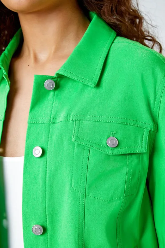 Women Green Stretch Pocket Detail Jacket Roman Coords