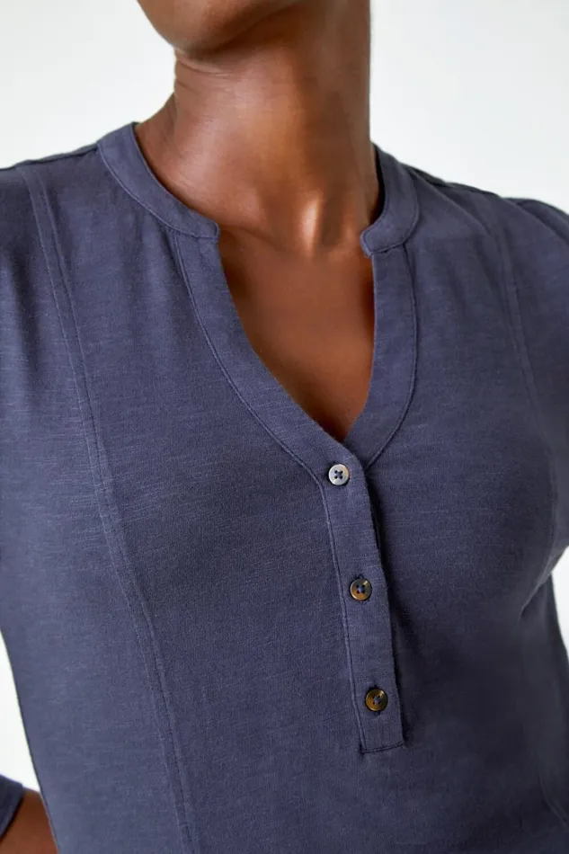 Women Grey Button Detail Cotton Dress Roman Dresses
