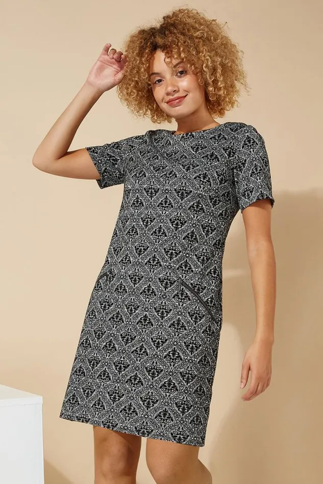 Women Grey Flocking Detail Stretch Shift Dress Roman Dresses