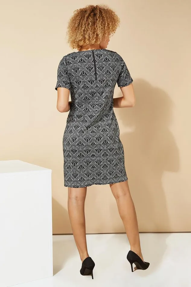 Women Grey Flocking Detail Stretch Shift Dress Roman Dresses