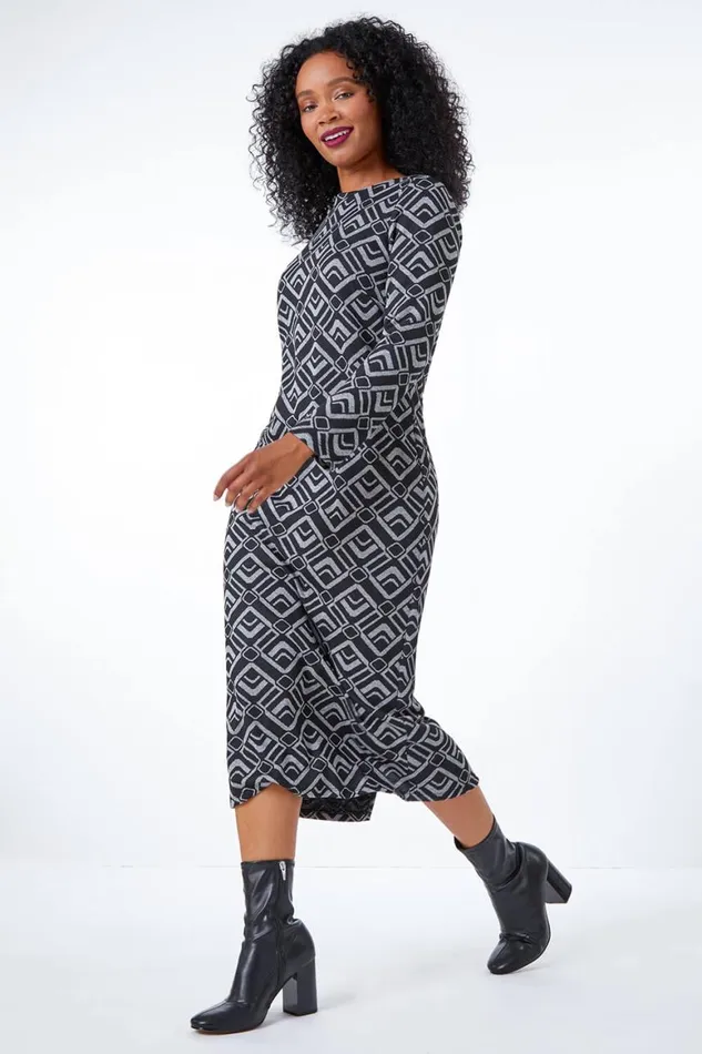 Women Grey Petite Geometric Midi Dress Roman Dresses