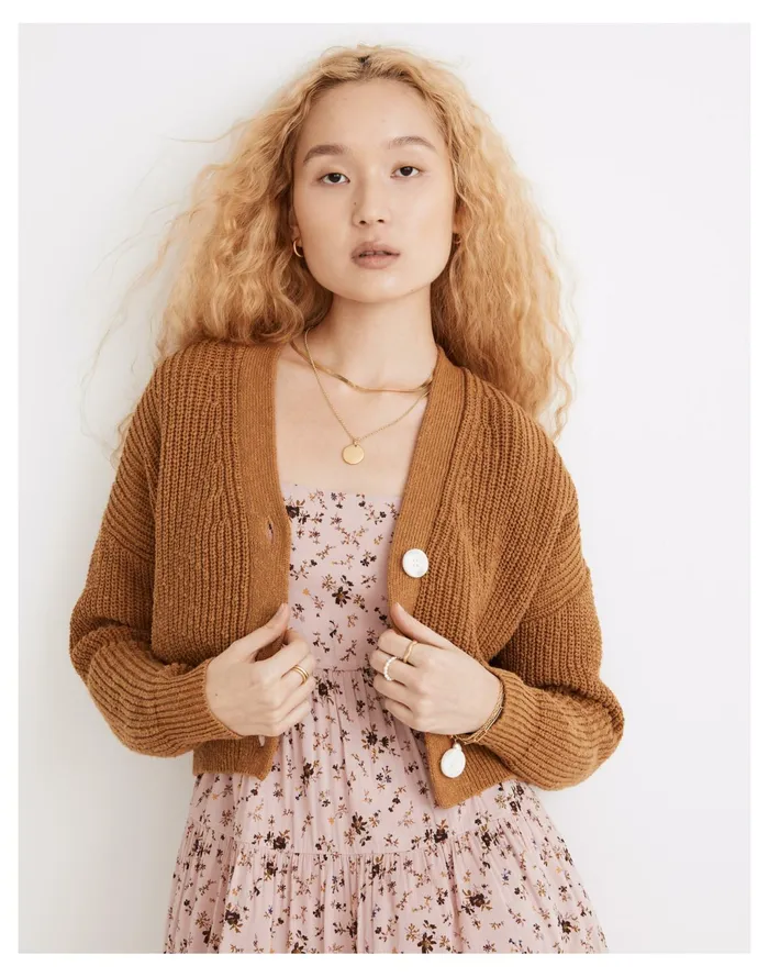 Women Greywood Crop Cardigan Sweater Toffee Madewell Sweaters