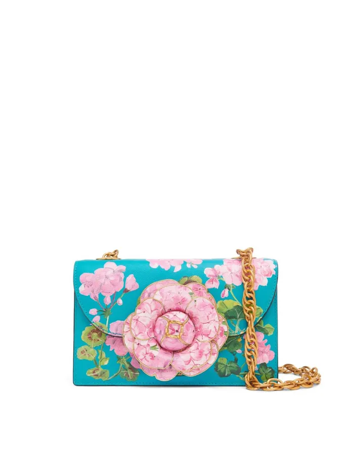Women Handbags Oscar De La Renta Geranium Printed TRO Bag Pinkjade