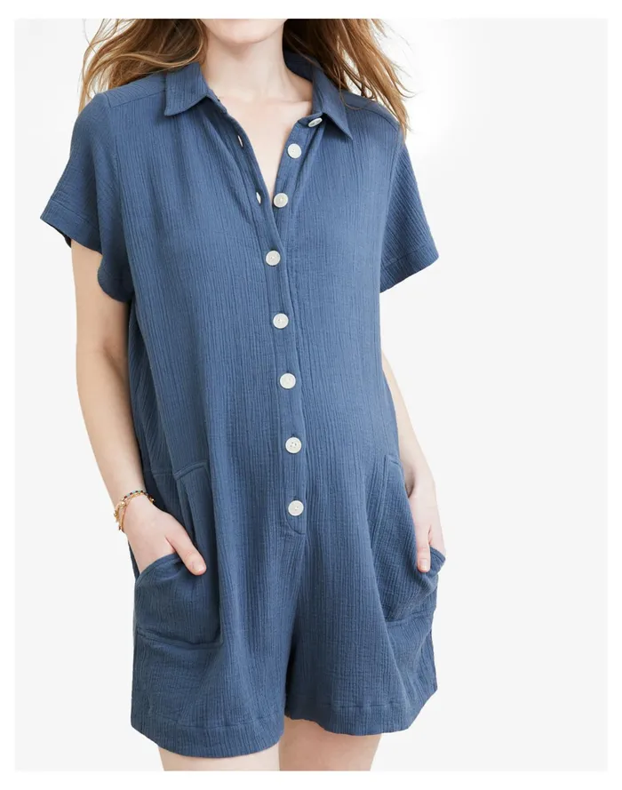Women HATCH Collection Maternity Lenora Romper Dark Grey Madewell Jumpsuits and Overalls