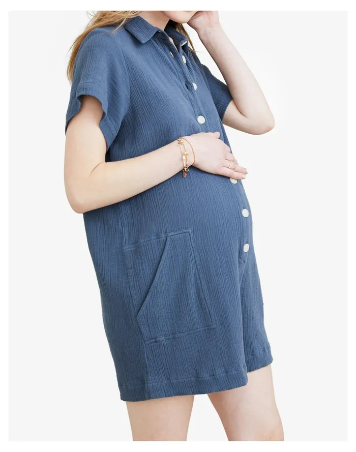 Women HATCH Collection Maternity Lenora Romper Dark Grey Madewell Jumpsuits and Overalls Women HATCH Collection Maternity Lenora Romper Dark Grey Madewell Jumpsuits and Overalls