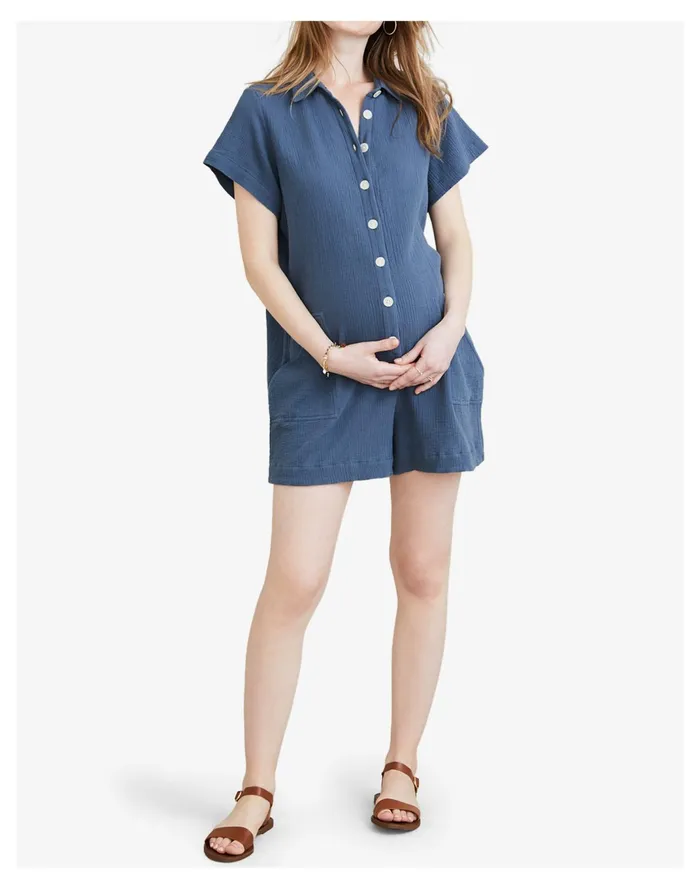 Women HATCH Collection Maternity Lenora Romper Dark Grey Madewell Jumpsuits and Overalls Women HATCH Collection Maternity Lenora Romper Dark Grey Madewell Jumpsuits and Overalls