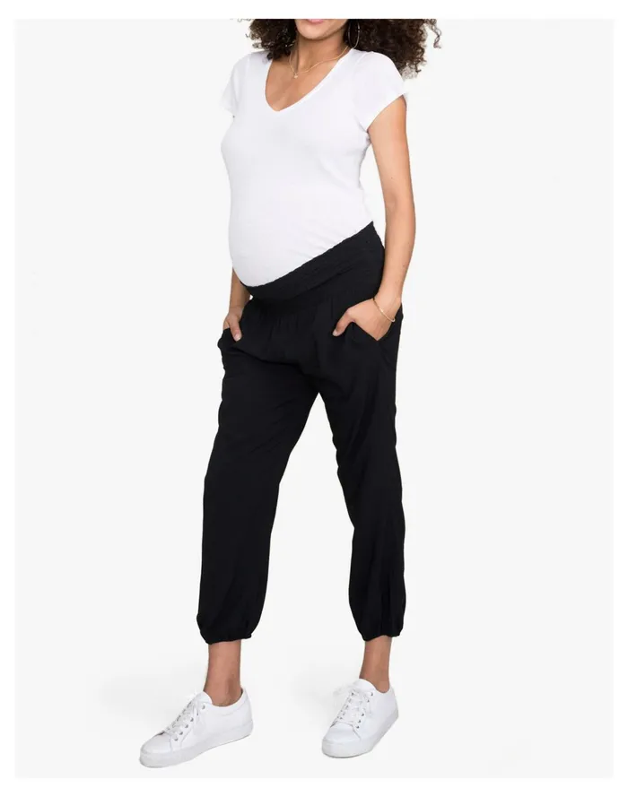 Women HATCH Collection Maternity Weekend Smocked Pants Black Madewell Pants