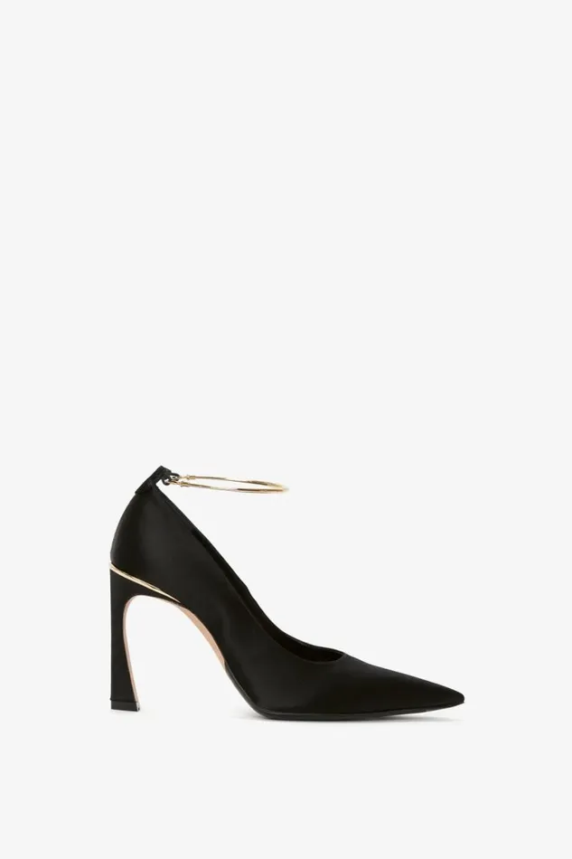 Women Heels Victoria Beckham Pointy Toe Pump In Black Satin