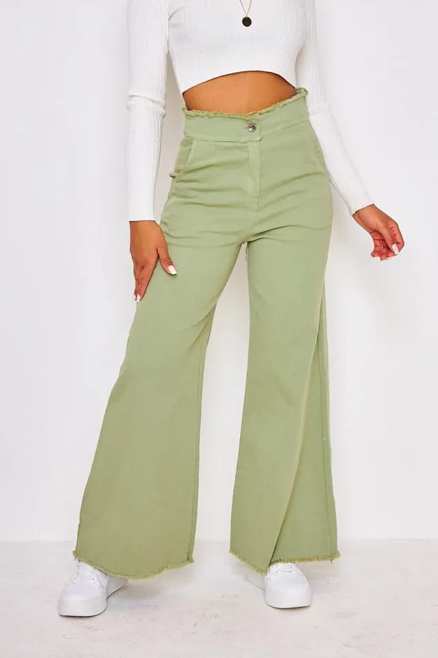 Women High Waist Wide Leg Jean In Green Green Brentiny Paris Jeans