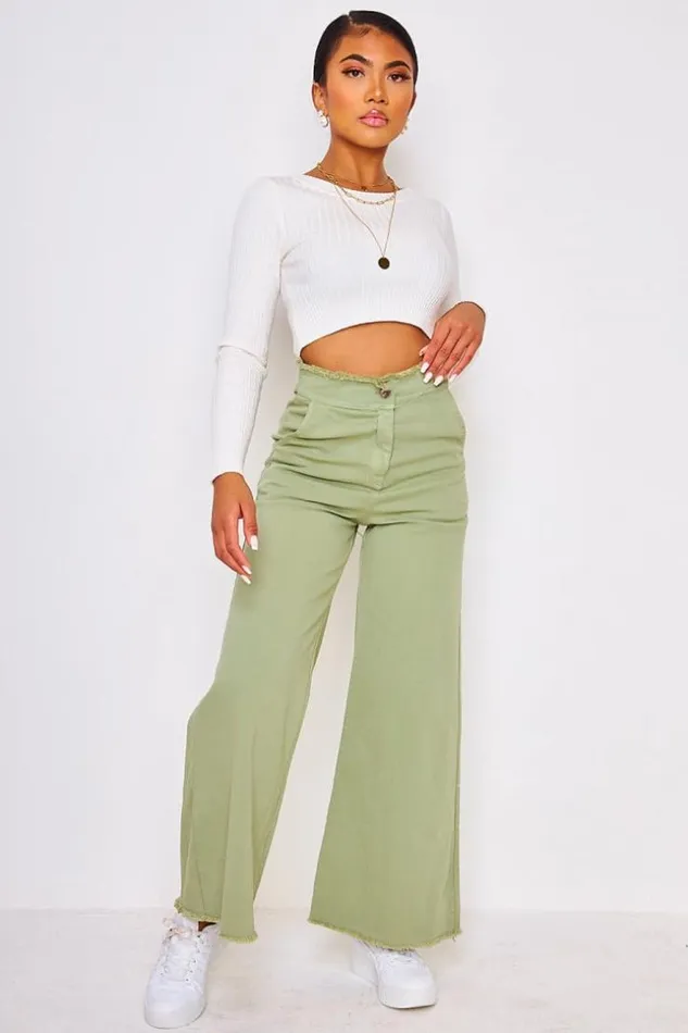 Women High Waist Wide Leg Jean In Green Green Brentiny Paris Jeans