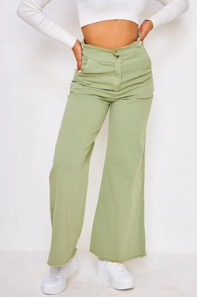 Women High Waist Wide Leg Jean In Green Green Brentiny Paris Jeans