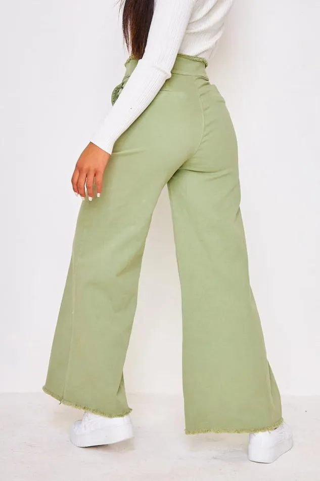 Women High Waist Wide Leg Jean In Green Green Brentiny Paris Jeans