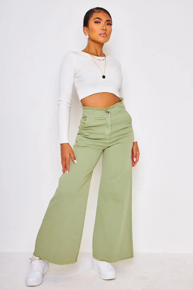 Women High Waist Wide Leg Jean In Green Green Brentiny Paris Jeans
