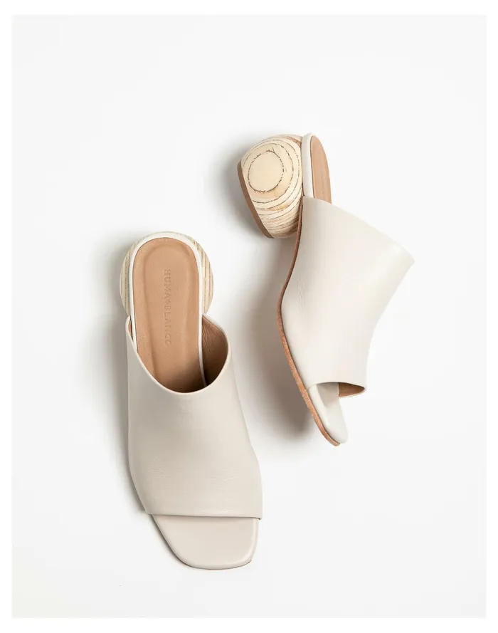 Women HUMA BLANCO Leather Milla Sandal Mules Cream Madewell Heels