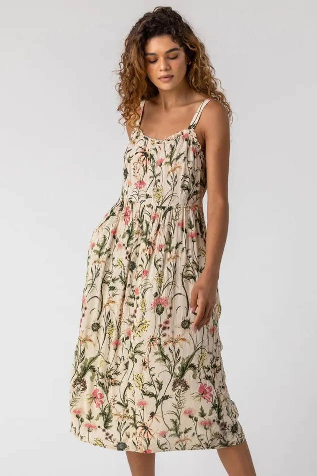 Women Ivory Floral Print Button Down Sun Dress Roman Dresses