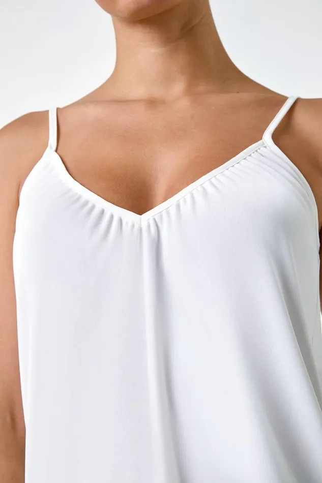 Women Ivory Gathered VNeck Stretch Vest Top Roman Tops