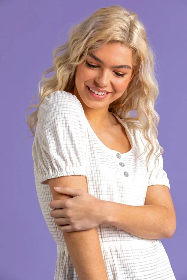 Women Ivory Jacquard Texture Peplum Top Roman Tops