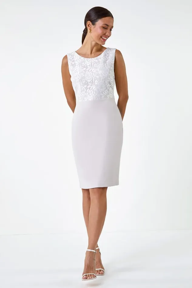Women Ivory Lace Bodice Shift Dress Roman Dresses