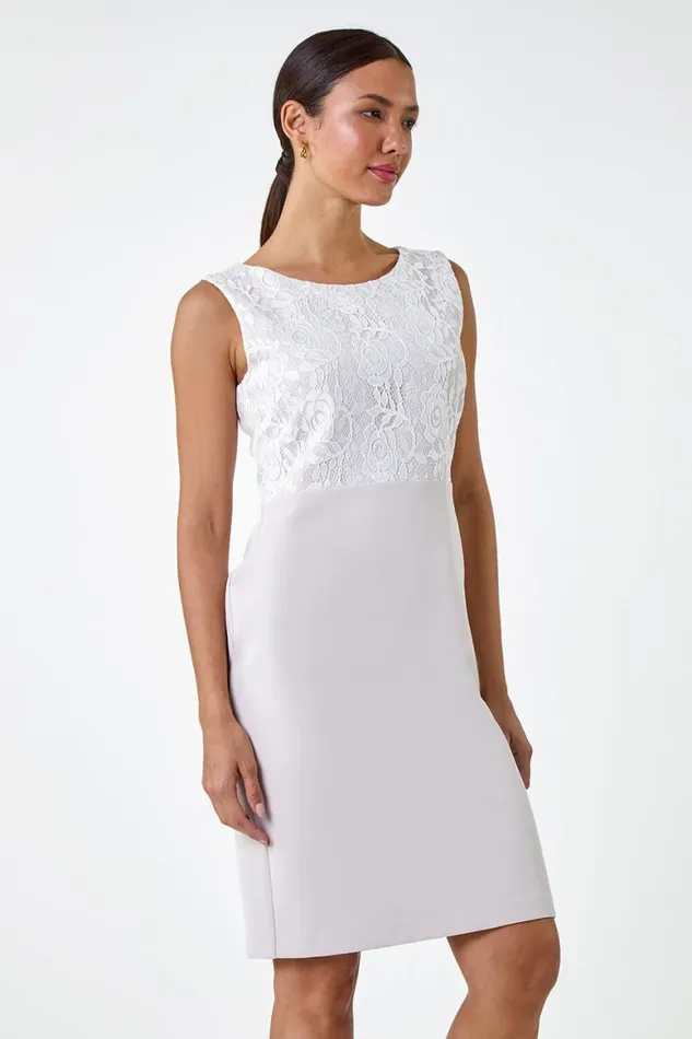 Women Ivory Lace Bodice Shift Dress Roman Dresses