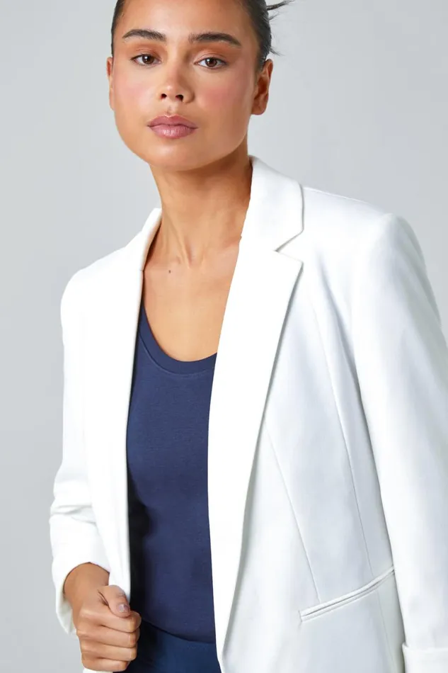 Women Ivory Petite Classic Stretch Blazer Roman Jackets