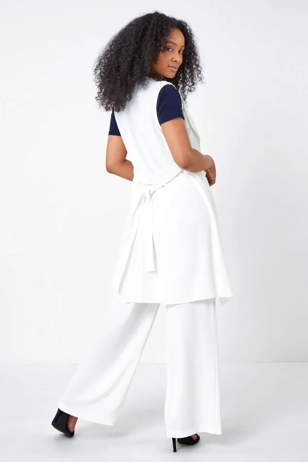 Women Ivory Petite Sleeveless Longline Jacket Roman Jackets