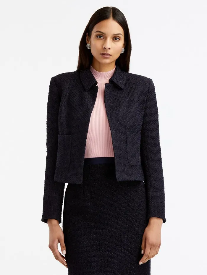 Women Jackets and Coats Oscar De La Renta Boucle Tweed Jacket Dark Navy