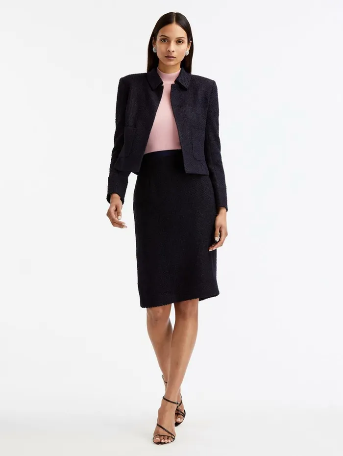 Women Jackets and Coats Oscar De La Renta Boucle Tweed Jacket Dark Navy Women Jackets and Coats Oscar De La Renta Boucle Tweed Jacket Dark Navy