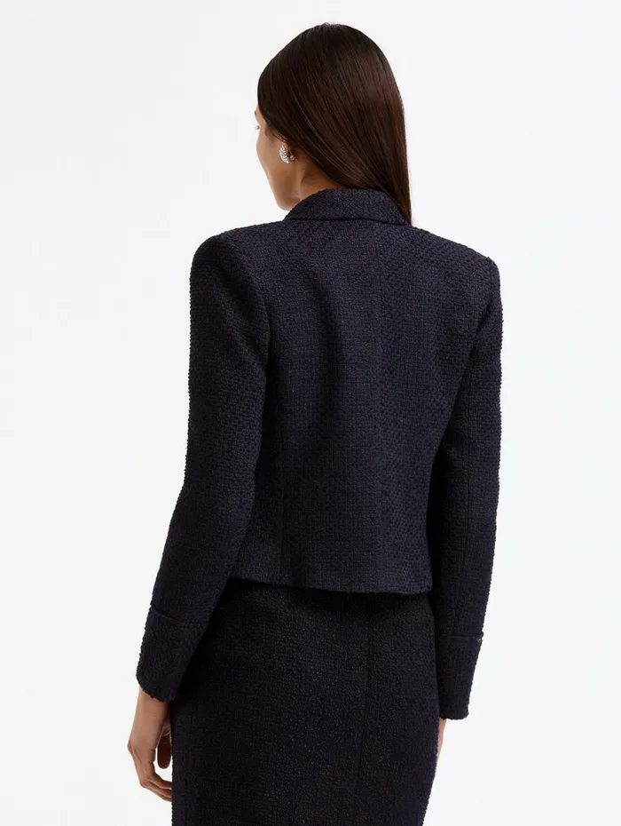 Women Jackets and Coats Oscar De La Renta Boucle Tweed Jacket Dark Navy Women Jackets and Coats Oscar De La Renta Boucle Tweed Jacket Dark Navy