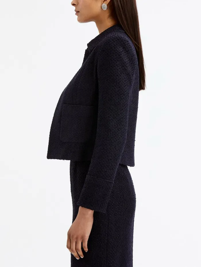Women Jackets and Coats Oscar De La Renta Boucle Tweed Jacket Dark Navy Women Jackets and Coats Oscar De La Renta Boucle Tweed Jacket Dark Navy