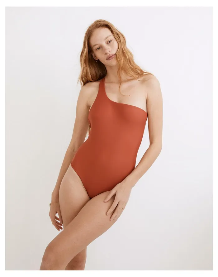 Women Jade Swim Evolve Single Shoulder One Piece Swimsuit Terracotta Madewell Swim