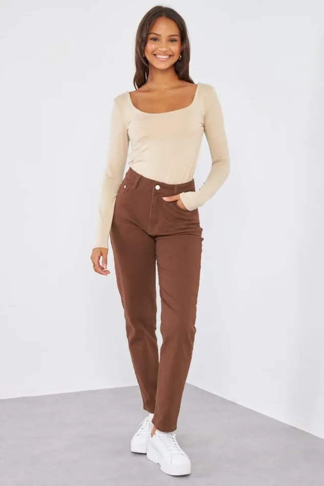 Women Jeans Marron Us Coupe Droite Brown Brentiny Paris Jeans