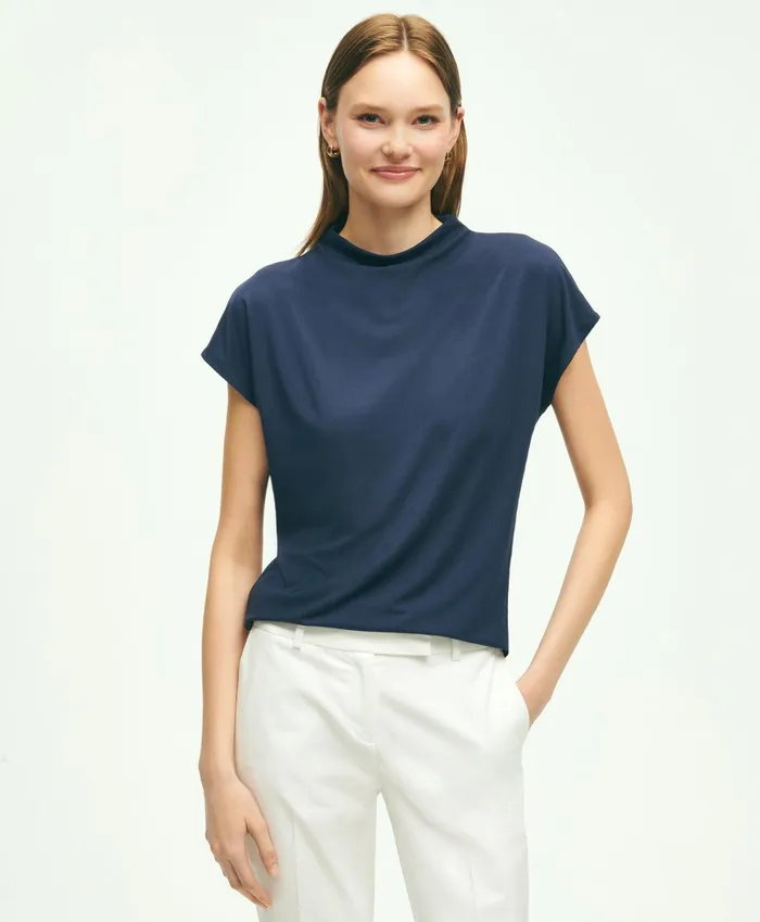 Women Jersey Cap Sleeve Top Navy Brooks Brothers Blouses and Shirts