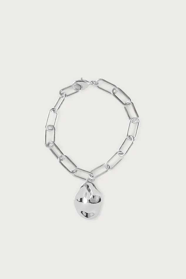 Women Jewellery Lavish Alice DANA Hammered Effect Oval Charm Link Silver Bracelet K Silver Bracelet