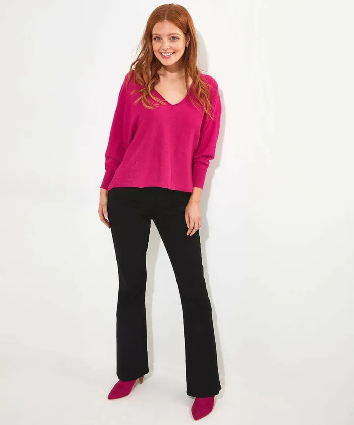 Women Joe Browns Camille Relaxed VNeck Jumper Magentalime