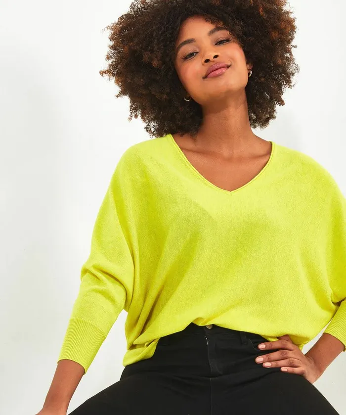 Women Joe Browns Camille Relaxed VNeck Jumper Magentalime Women Joe Browns Camille Relaxed VNeck Jumper Magentalime