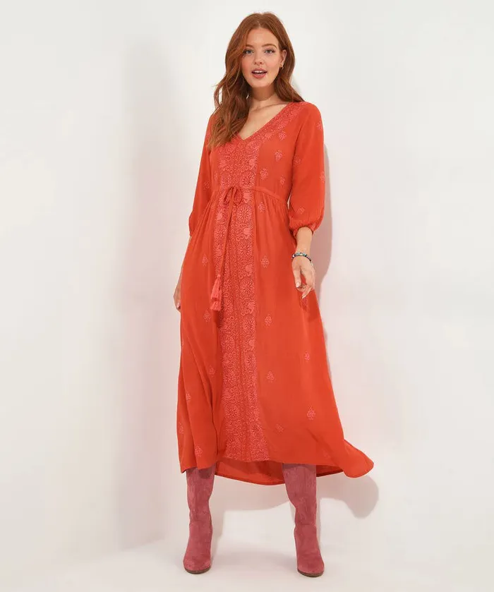 Women Joe Browns Evelynn Embroidered Dress Orange Women Joe Browns Evelynn Embroidered Dress Orange