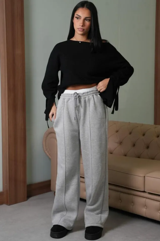 Women Jogging Large Gris Avec Empicement Blanc Grey Brentiny Paris Jogging Bottoms