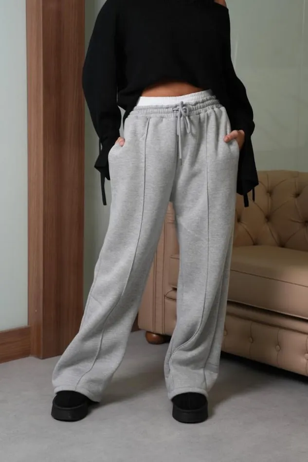 Women Jogging Large Gris Avec Empicement Blanc Grey Brentiny Paris Jogging Bottoms Women Jogging Large Gris Avec Empicement Blanc Grey Brentiny Paris Jogging Bottoms