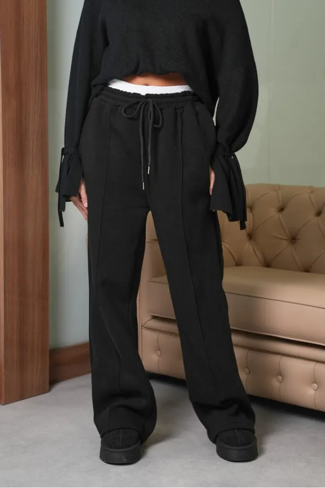 Women Jogging Large Noir Avec Empicement Blanc Black Brentiny Paris White Tops