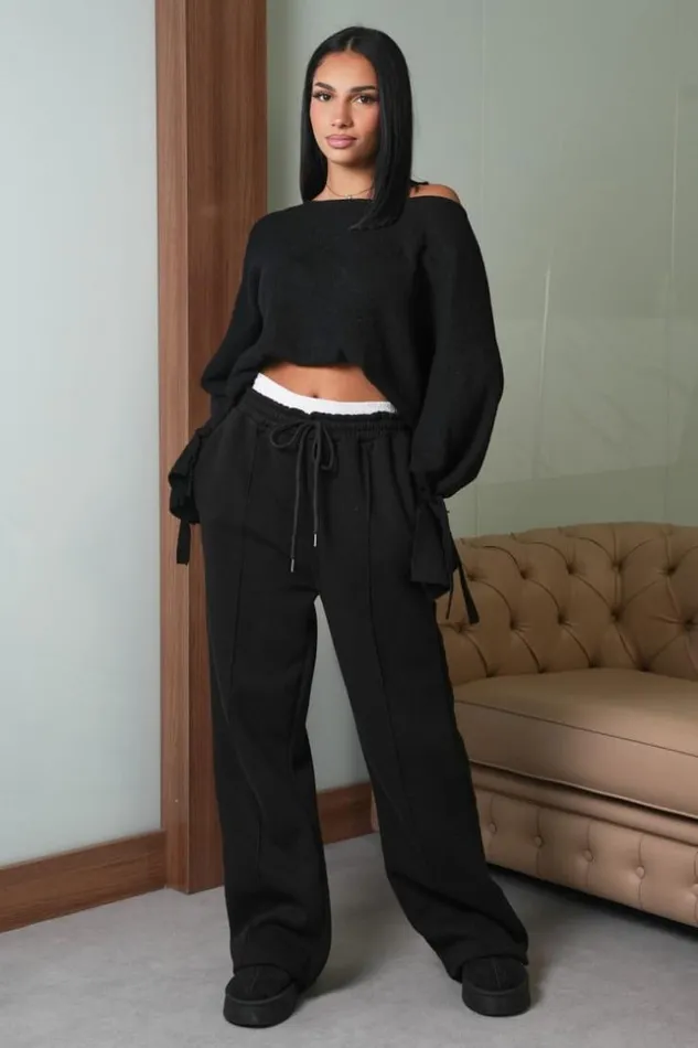 Women Jogging Large Noir Avec Empicement Blanc Black Brentiny Paris White Tops Women Jogging Large Noir Avec Empicement Blanc Black Brentiny Paris White Tops