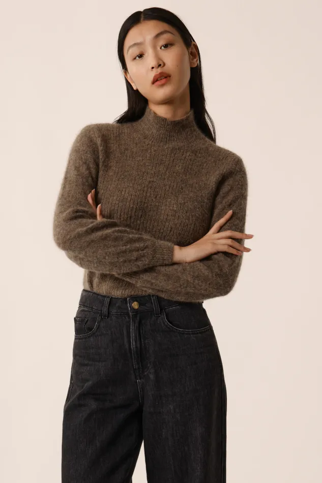 Women Jumper Annette Galet Pull Alpaga Superfine Gris Beige Des Petits Hauts Jumpers and Cardigans