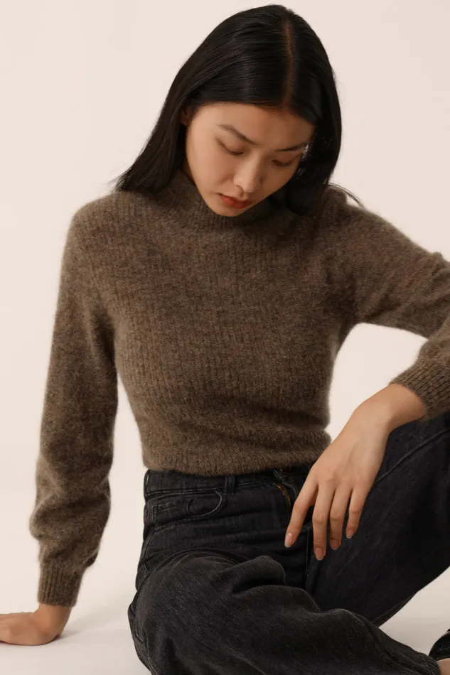 Women Jumper Annette Galet Pull Alpaga Superfine Gris Beige Des Petits Hauts Jumpers and Cardigans