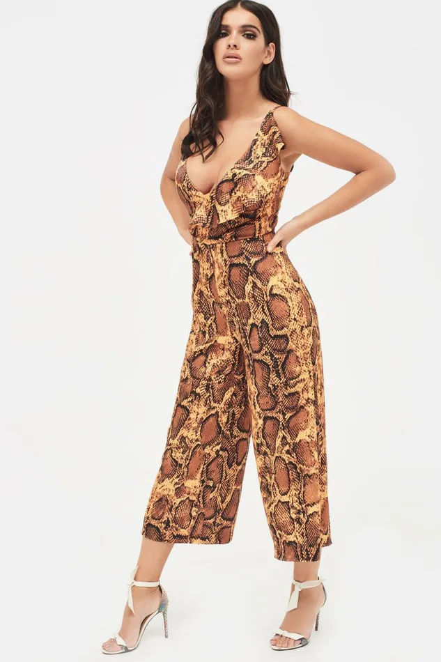 Women Jumpsuits and Playsuits Lavish Alice NORA Satin Frill Wrap Culotte Jumpsuit In Golden Yellow Snake Print Golden Yellow Snake Print Women Jumpsuits and Playsuits Lavish Alice NORA Satin Frill Wrap Culotte Jumpsuit In Golden Yellow Snake Print Golden Yellow Snake Print