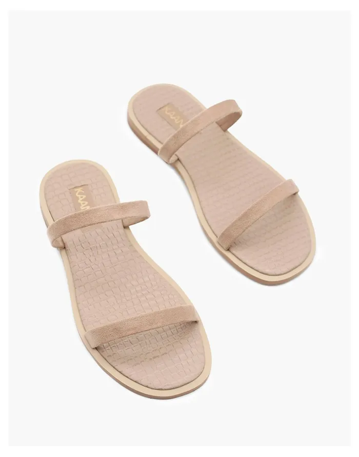 Women KAANAS JULIE DOUBLE BAND SUEDE SLIDE Light Grey Madewell Sandals
