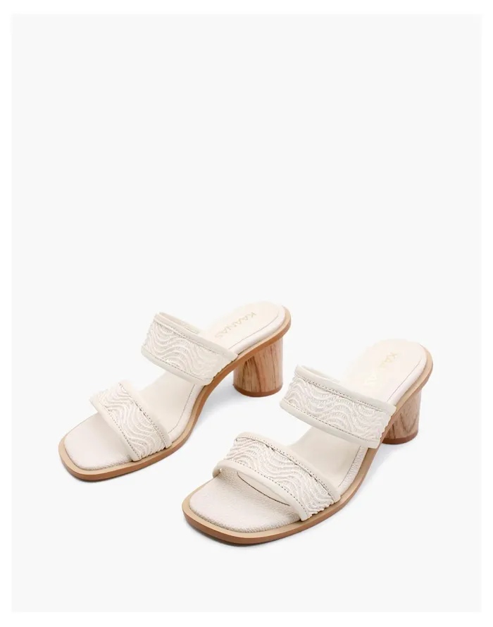 Women KAANAS Malacca Spiderweb Upper Wood Heel Ivory White Madewell Heels