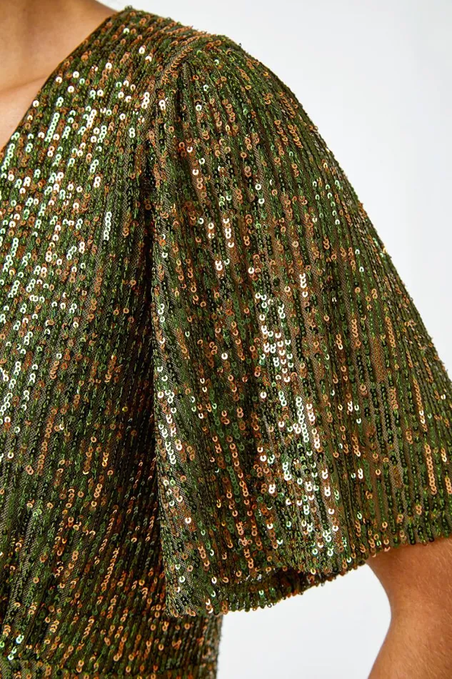 Women Khaki Embellished Sequin Stretch Jumpsuit Roman Jumpsuits and Playsuits