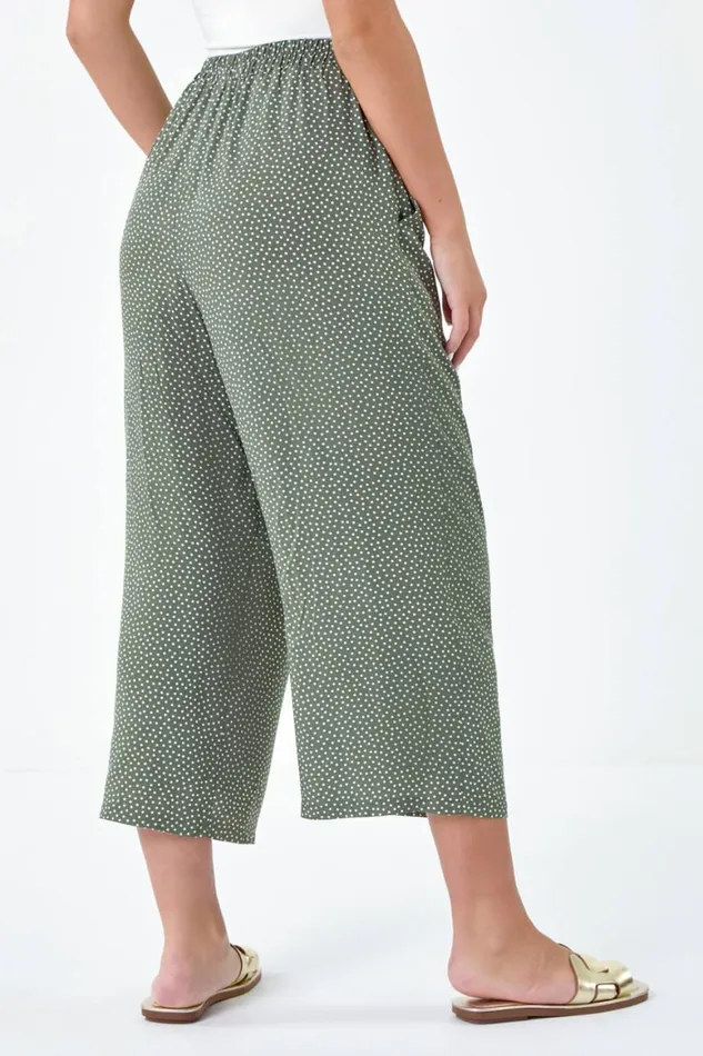 Women Khaki Petite Spot Print Stretch Culottes Roman Trousers