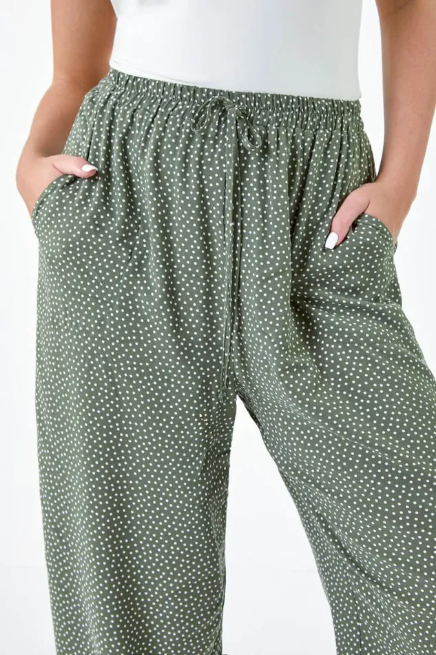 Women Khaki Petite Spot Print Stretch Culottes Roman Trousers