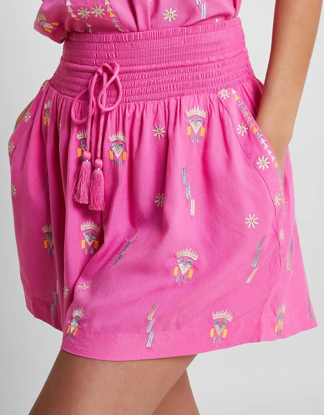Women Kiran Embroidered Shorts Pink Monsoon Beachwear and Swimwear